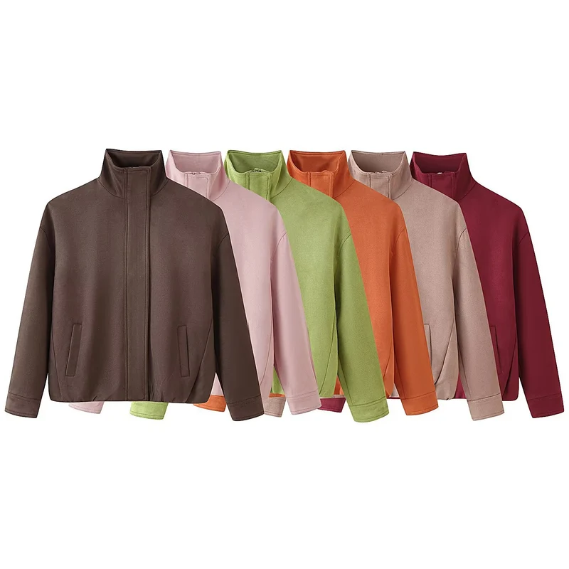 Damen Minimalistische Stehkragen-Übergangsjacke mit verdecktem Reißverschluss und Eingrifftaschen Drune