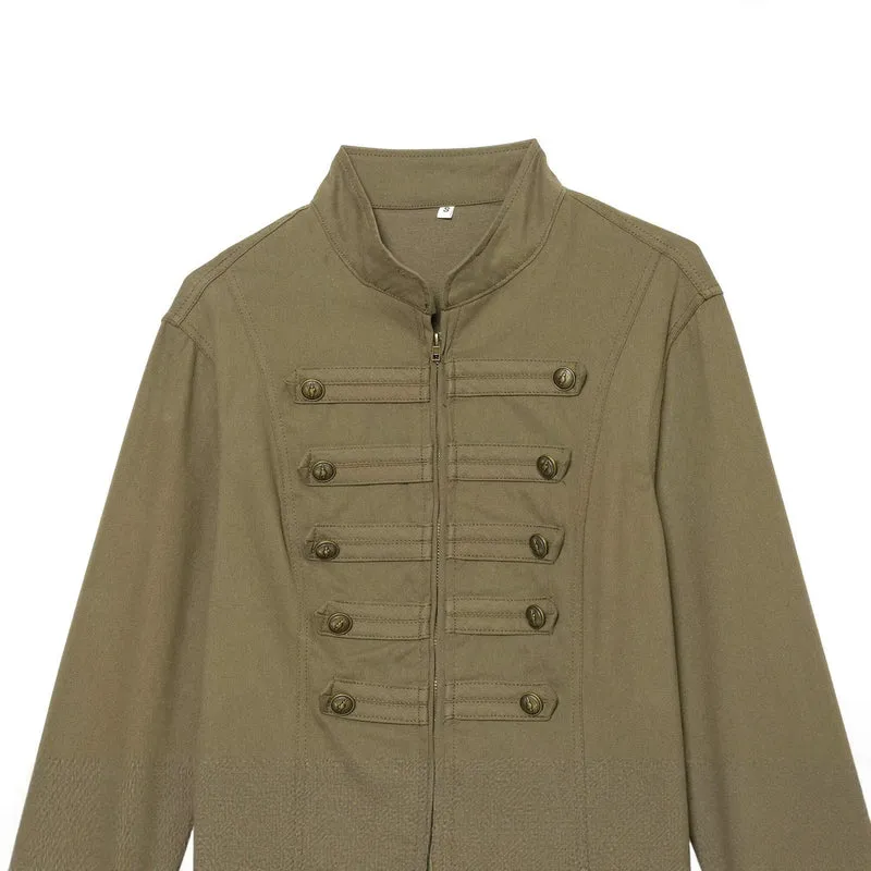 Damen Militärinspirierte taillierte Feldjacke mit Stehkragen und Zierknopfleisten Drune