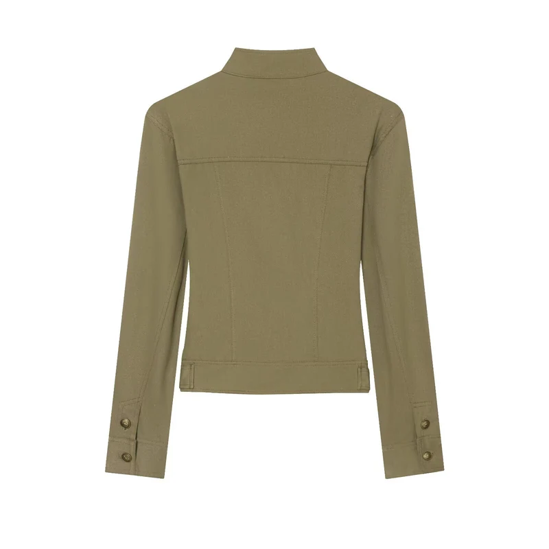 Damen Militärinspirierte taillierte Feldjacke mit Stehkragen und Zierknopfleisten Drune