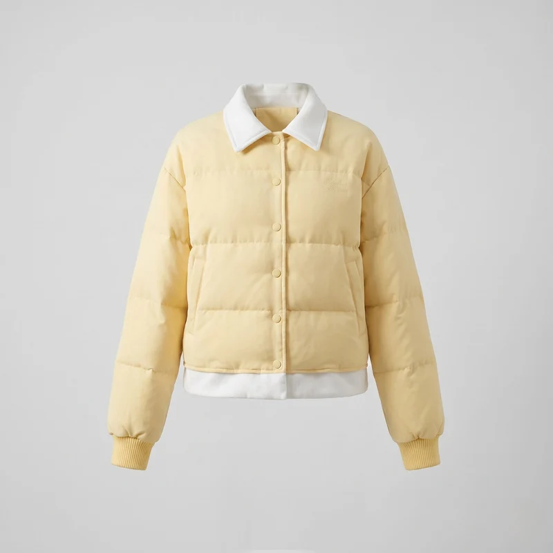 Damen kurze gepolsterte Pufferjacke mit Schalkragen und elastischem Rippbund