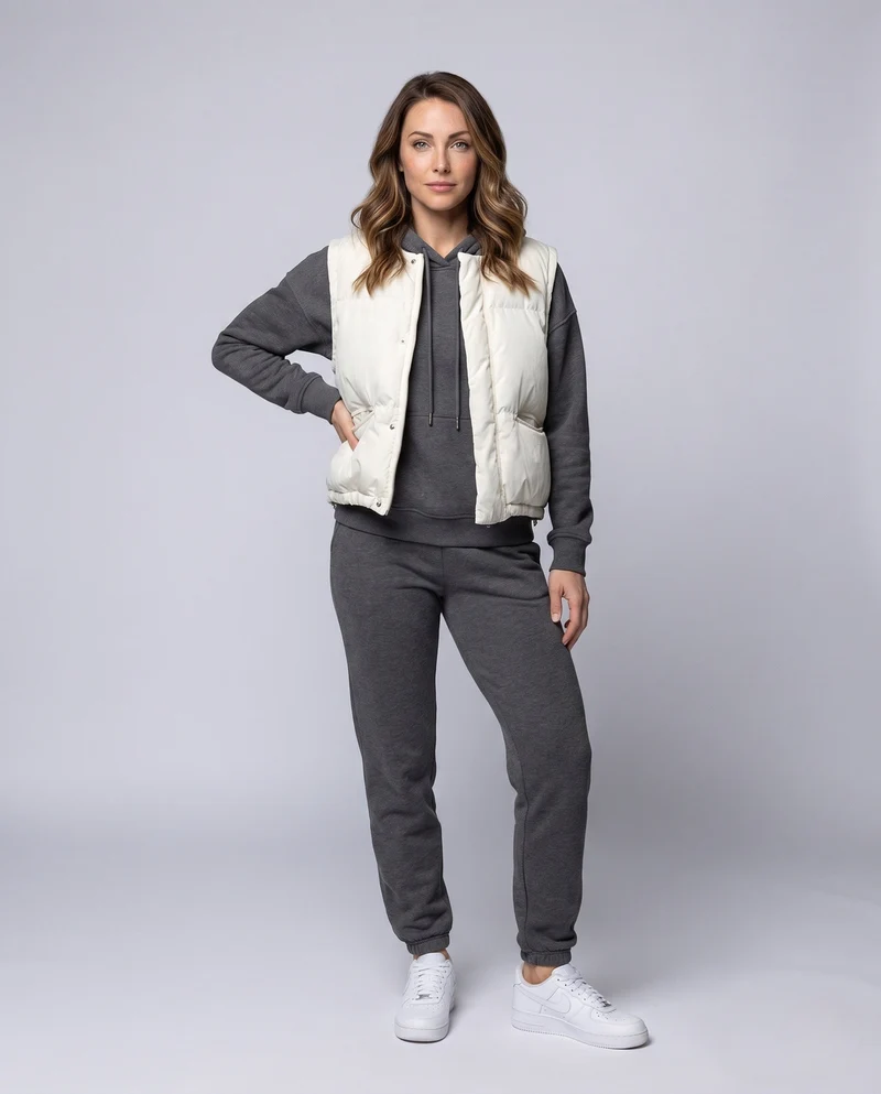 Damen Nan Short Stepp-Puffer-Weste mit Kordelzugbund, Druckknopf und Reißverschluss vorne