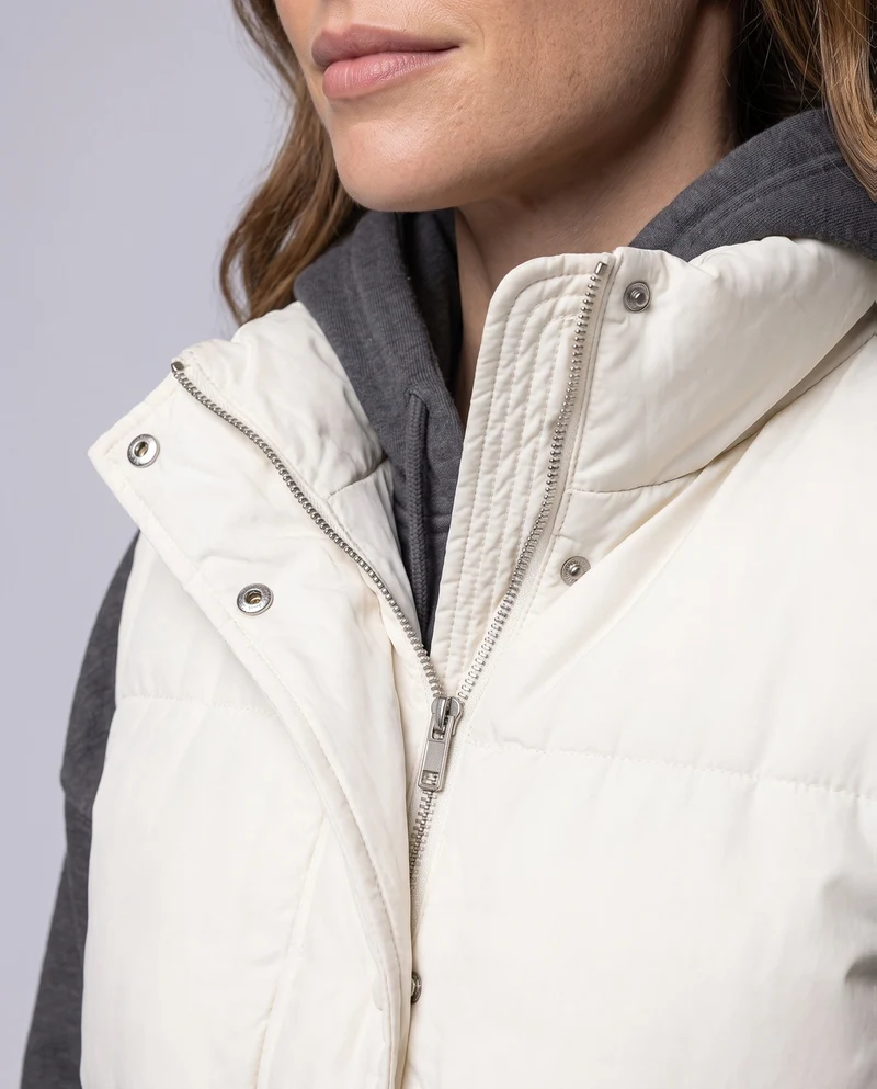 Damen Nan Short Stepp-Puffer-Weste mit Kordelzugbund, Druckknopf und Reißverschluss vorne