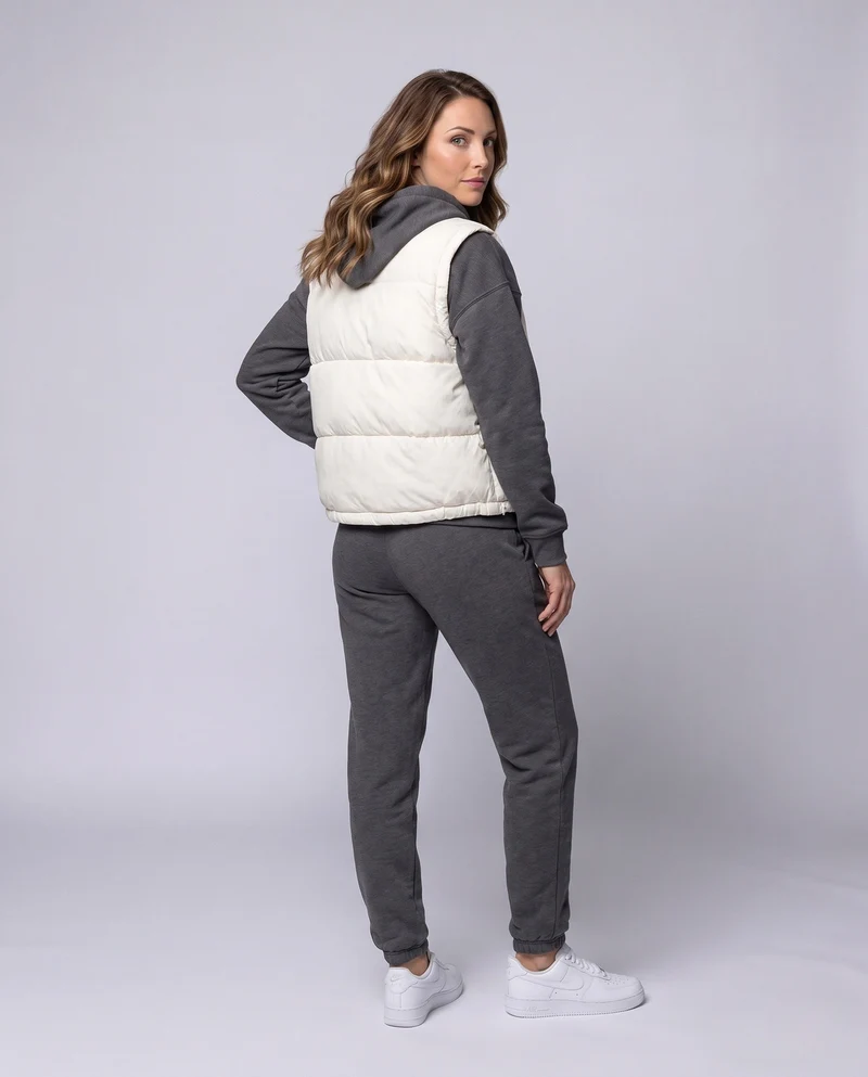 Damen Nan Short Stepp-Puffer-Weste mit Kordelzugbund, Druckknopf und Reißverschluss vorne