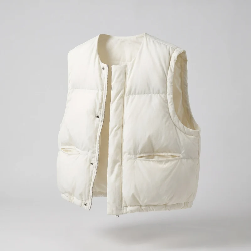 Damen Nan Short Stepp-Puffer-Weste mit Kordelzugbund, Druckknopf und Reißverschluss vorne