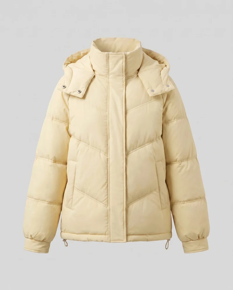 Damen Nano Kurz Steppjacke mit abnehmbarer Kapuze, ergonomischer Chevron-Steppung und verdecktem Reißverschluss