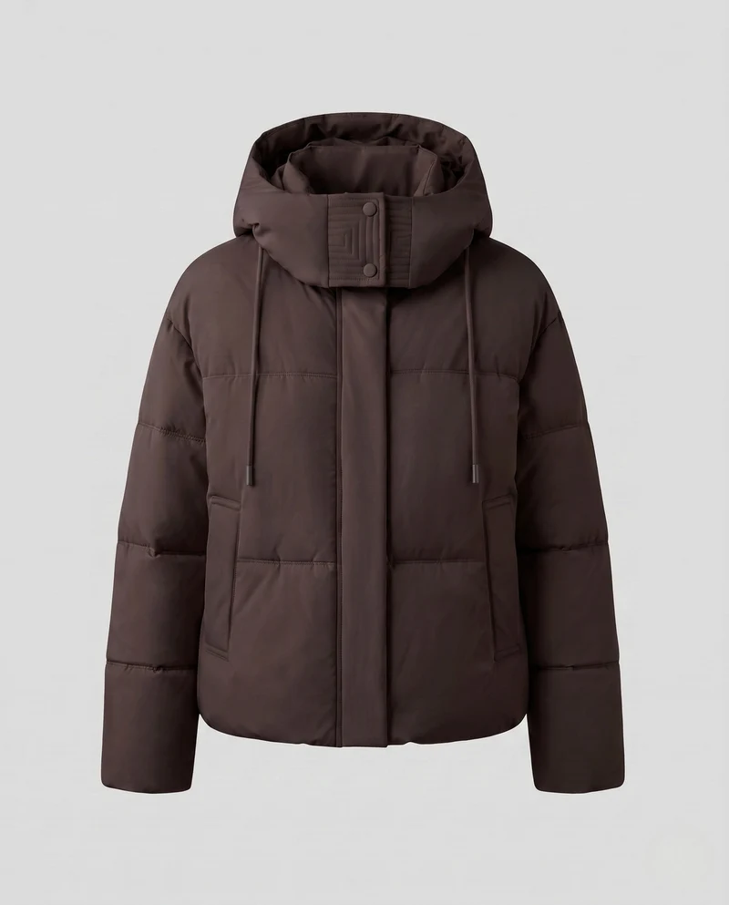 Damen kurze gesteppte Thermojacke mit hochschließendem Stehkragen, verstellbarem Saum und verdeckter Frontklappe
