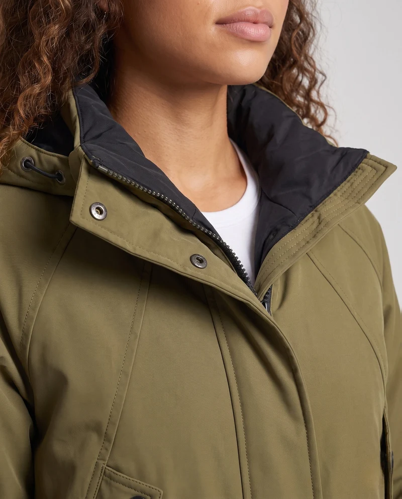 Damen Nan Kurz Oversized Gepolsterte Kapuzenjacke mit Arm-Tasche, Winddichte Membran und Reißverschluss-Taschen
