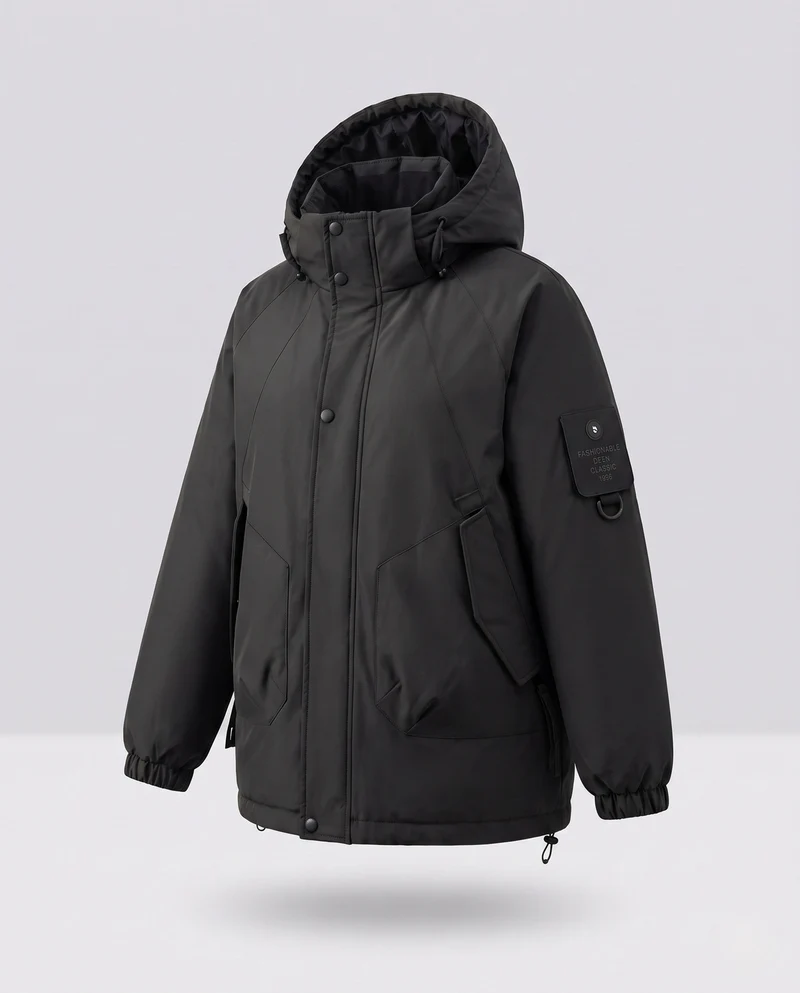 Damen Nan Kurz Oversized Gepolsterte Kapuzenjacke mit Arm-Tasche, Winddichte Membran und Reißverschluss-Taschen