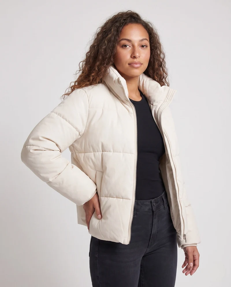 Damen nan kurze thermische Pufferjacke mit hohem Polokragen und internem Kordelzug