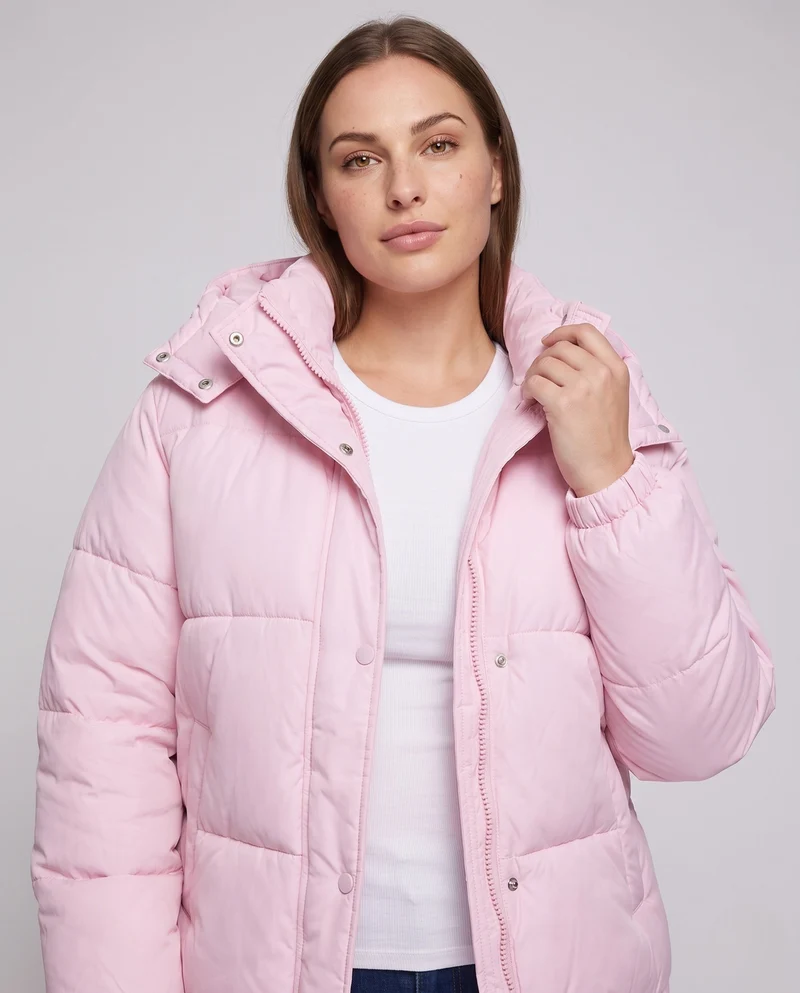 Damen kurze thermische gepolsterte Jacke im boxy Schnitt mit hohem Stehkragen und elastischem Saum