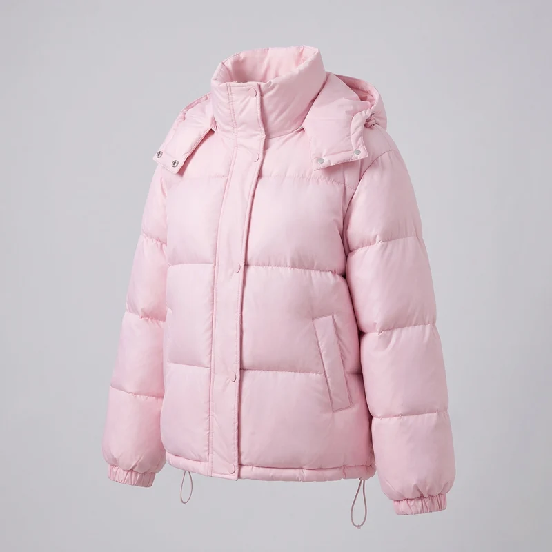 Damen kurze thermische gepolsterte Jacke im boxy Schnitt mit hohem Stehkragen und elastischem Saum