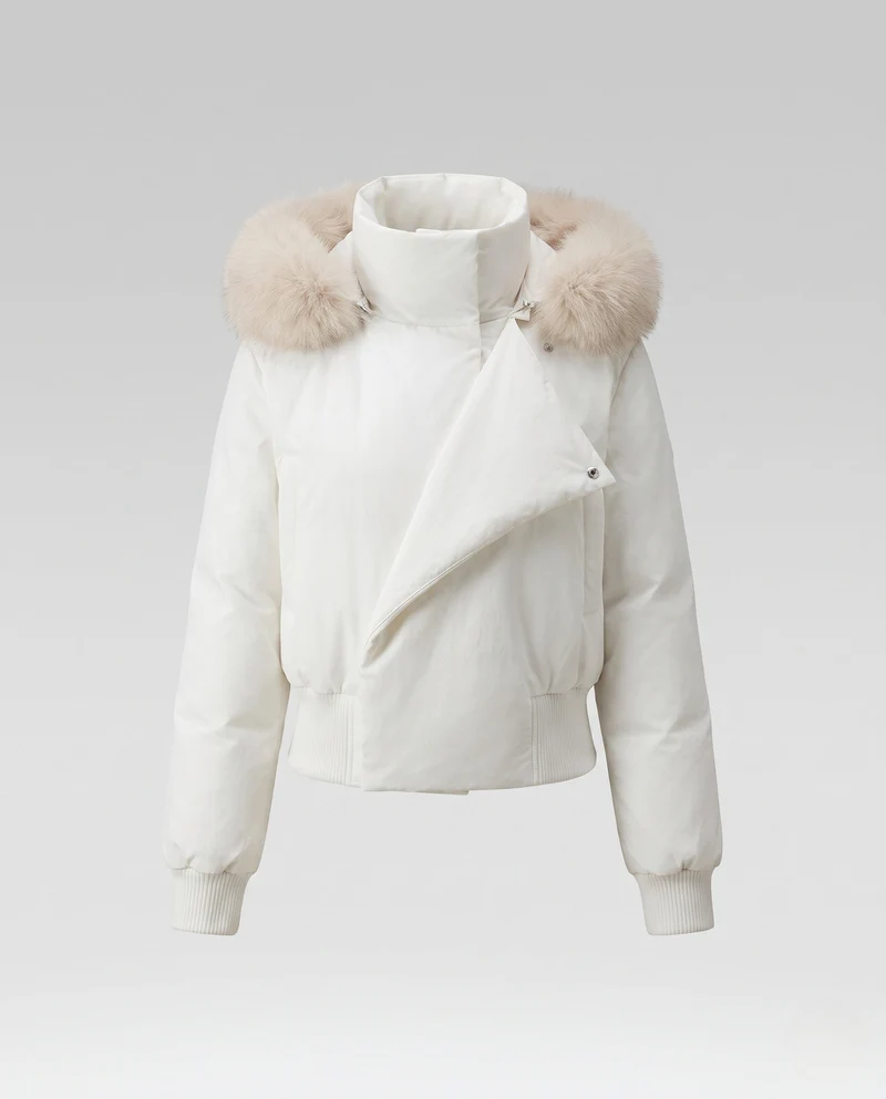 Damen kurze Thermo Boxy-Jacke mit hohem Schal-Kragen und abnehmbarem Kapuzenbesatz