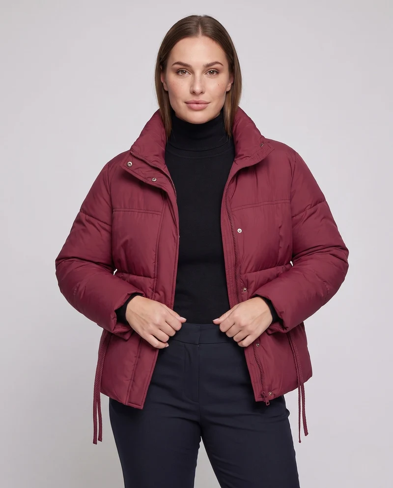 Damen kurz vegane boxy Pufferjacke mit asymmetrischen Klappenpatzentaschen und hohem Kragen
