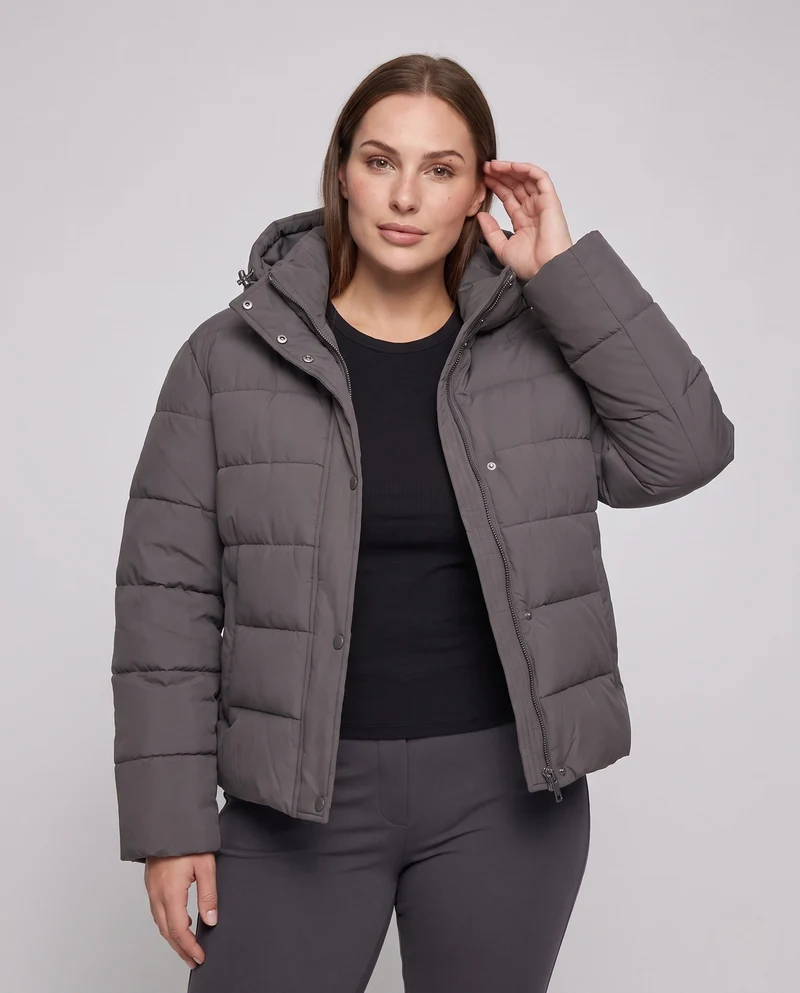 Damen kurze gepolsterte gesteppte Jacke mit hohem Stehkragen und winddichter Außenschale