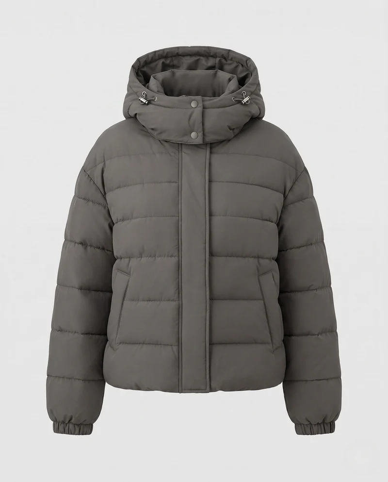 Damen kurze gepolsterte gesteppte Jacke mit hohem Stehkragen und winddichter Außenschale