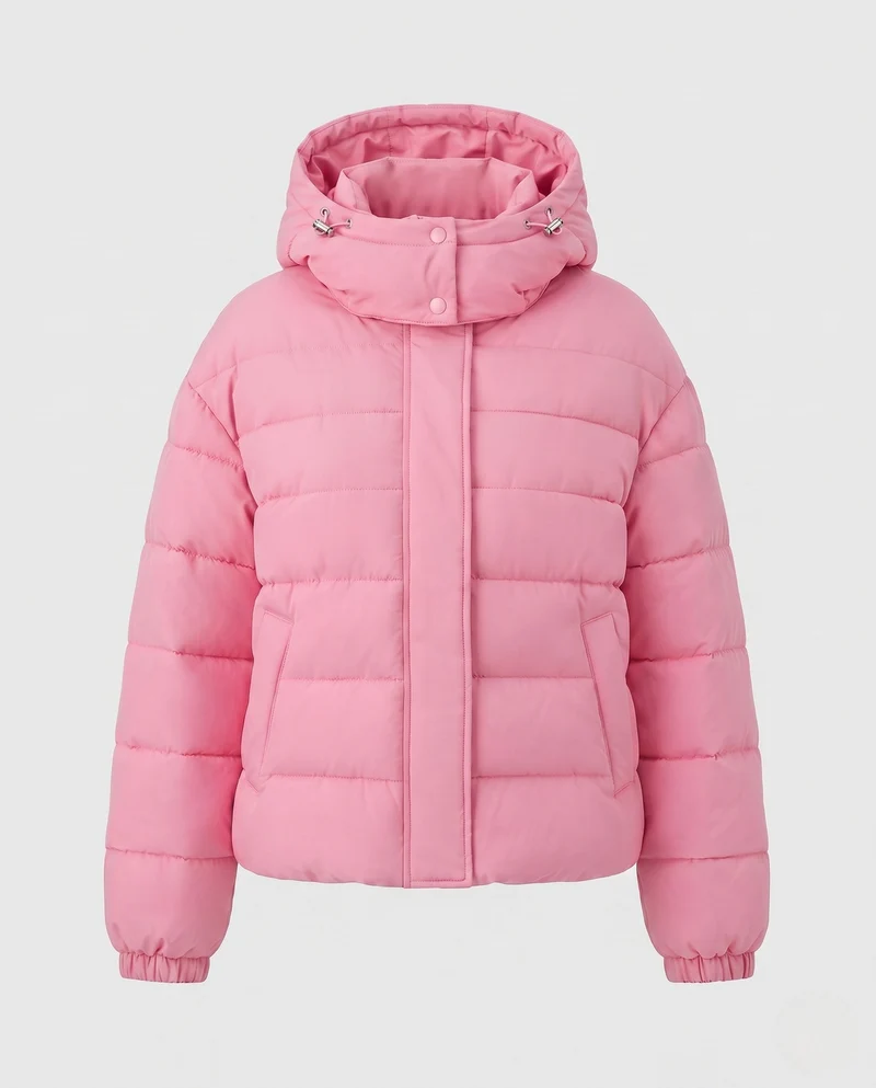 Damen kurze gepolsterte gesteppte Jacke mit hohem Stehkragen und winddichter Außenschale
