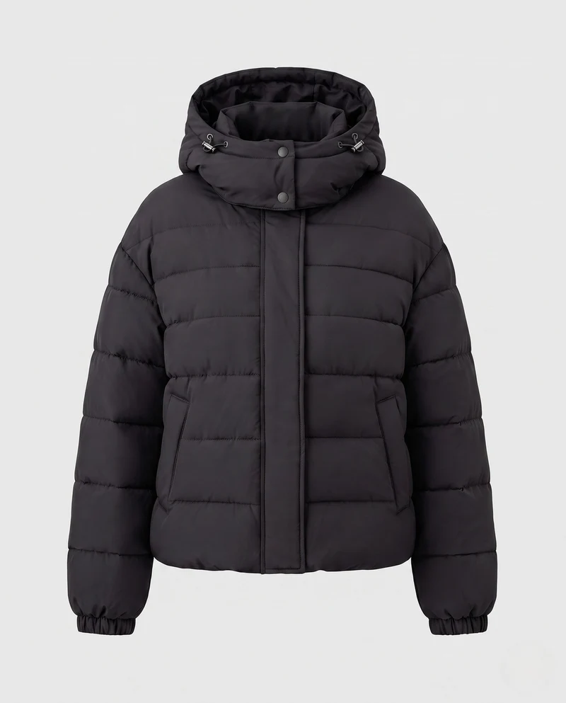 Damen kurze gepolsterte gesteppte Jacke mit hohem Stehkragen und winddichter Außenschale