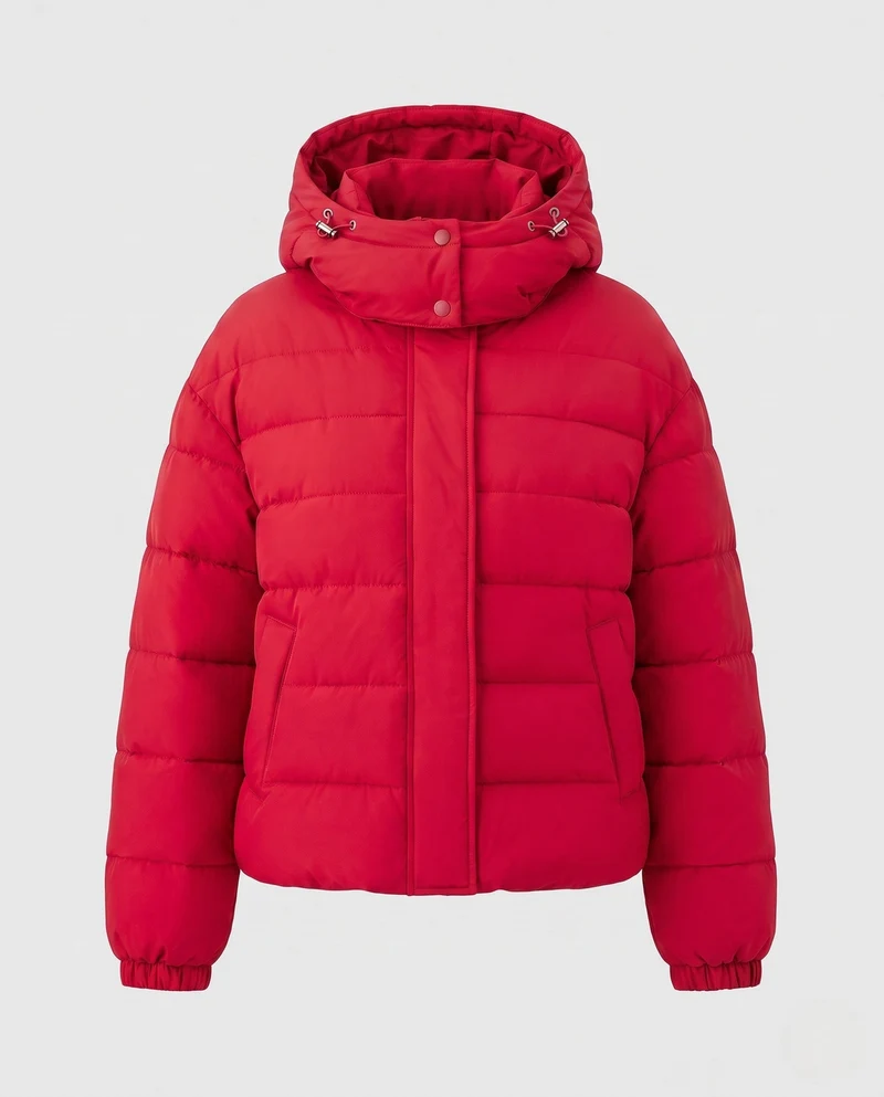 Damen kurze gepolsterte gesteppte Jacke mit hohem Stehkragen und winddichter Außenschale