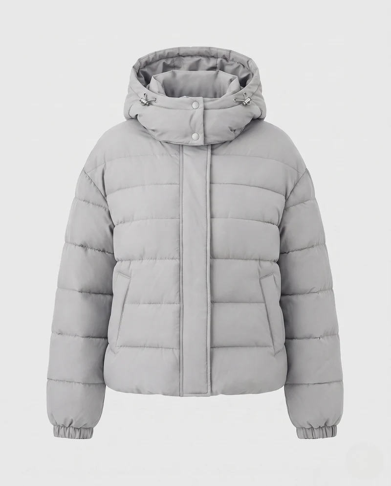 Damen kurze gepolsterte gesteppte Jacke mit hohem Stehkragen und winddichter Außenschale
