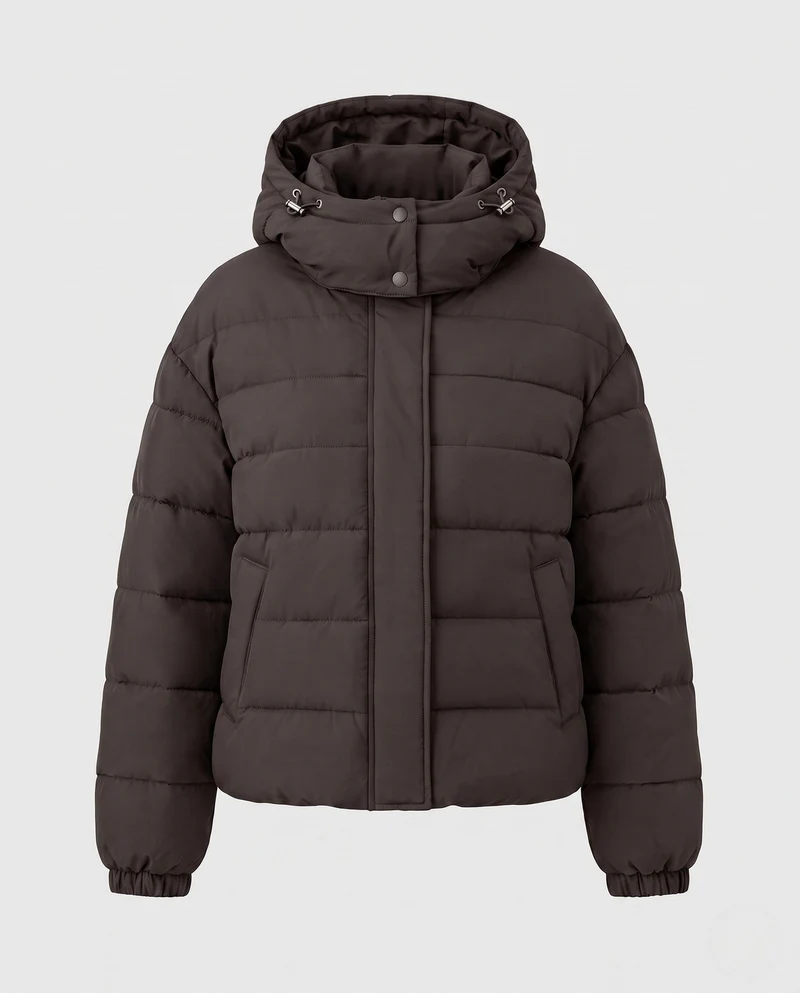 Damen kurze gepolsterte gesteppte Jacke mit hohem Stehkragen und winddichter Außenschale