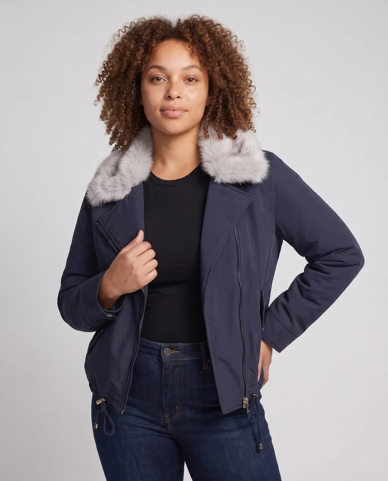 Damen Nano kurze gepolsterte Parkajacke mit voluminösem Kunstpelzkragen und verstellbarem Kordelzugbund