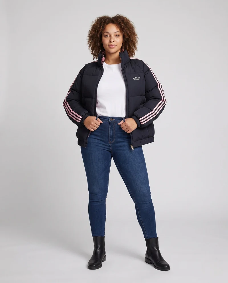 Damen kurze gepolsterte Steppjacke ohne Kapuze mit einem Stehkragen und elastischen Bündchen
