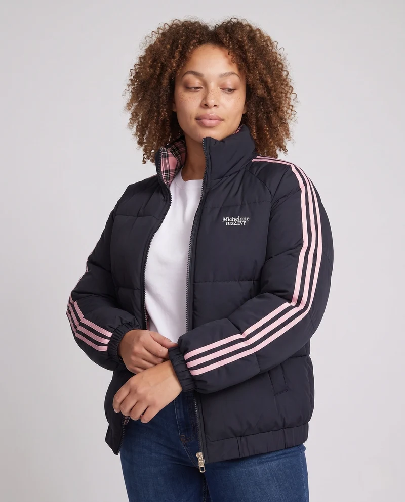 Damen kurze gepolsterte Steppjacke ohne Kapuze mit einem Stehkragen und elastischen Bündchen