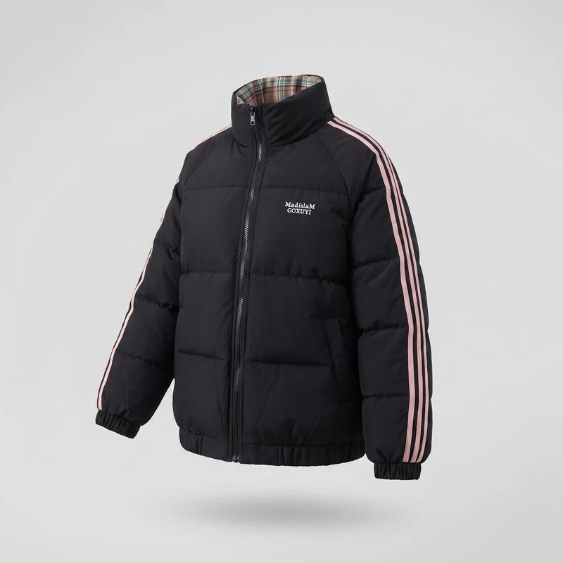 Damen kurze gepolsterte Steppjacke ohne Kapuze mit einem Stehkragen und elastischen Bündchen