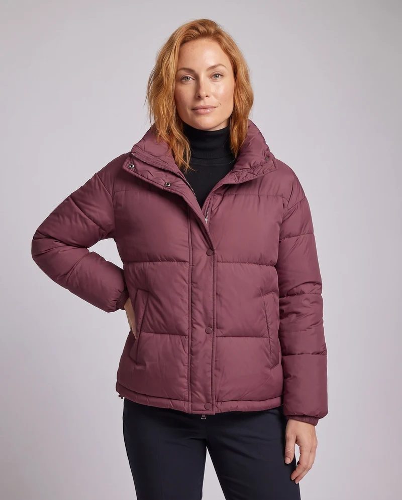 Damen Kurz Boxy Puffer mit voluminösem Schalkragen, isolierender Füllung und verdecktem Reißverschluss