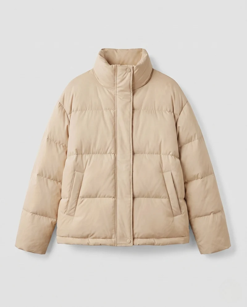 Damen Kurz Boxy Puffer mit voluminösem Schalkragen, isolierender Füllung und verdecktem Reißverschluss