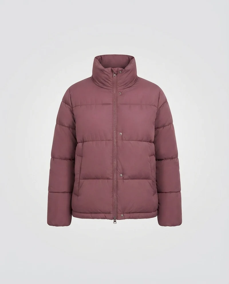 Damen Kurz Boxy Puffer mit voluminösem Schalkragen, isolierender Füllung und verdecktem Reißverschluss