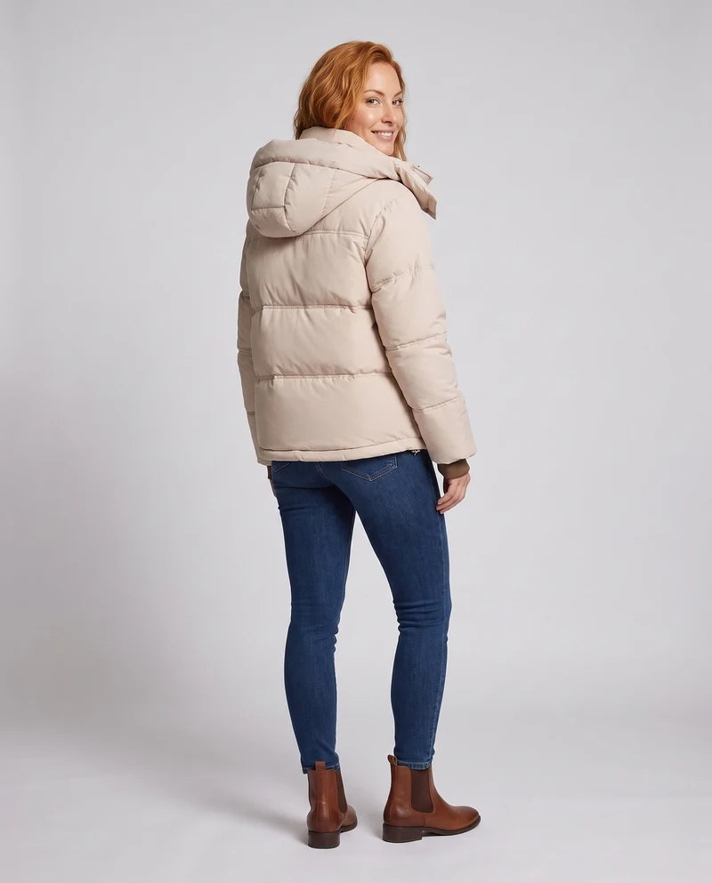 Damen kurze boxy Pufferjacke mit Kontrastfutter und aufgesetzten Klappentaschen
