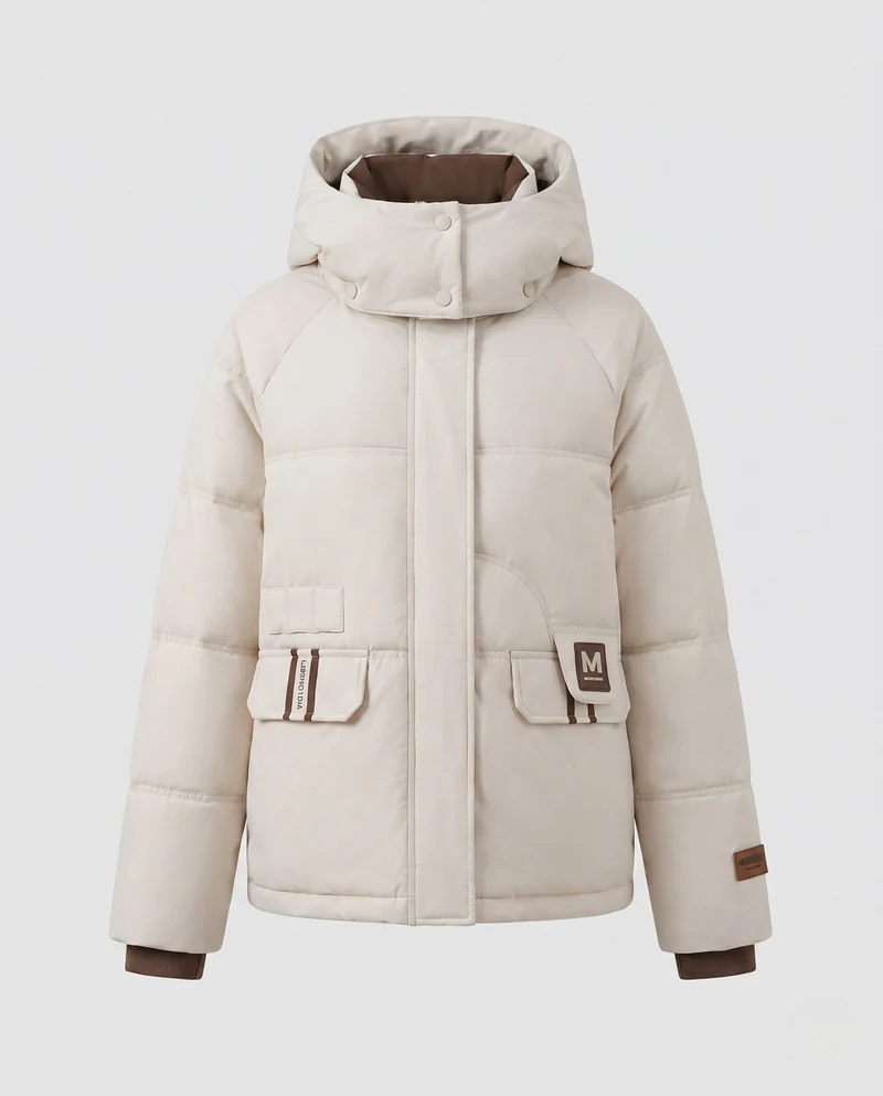 Damen kurze boxy Pufferjacke mit Kontrastfutter und aufgesetzten Klappentaschen