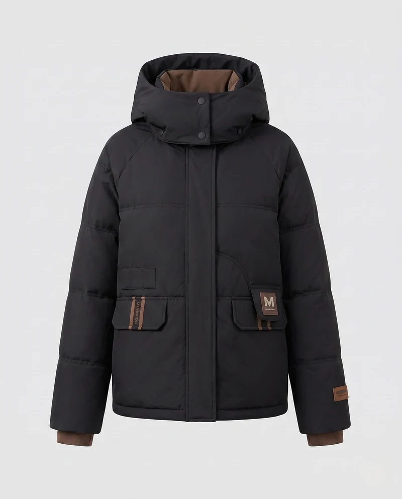Damen kurze boxy Pufferjacke mit Kontrastfutter und aufgesetzten Klappentaschen