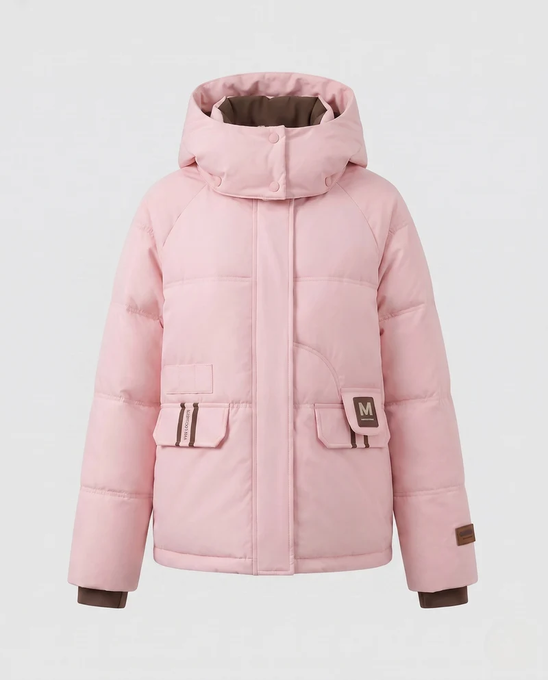 Damen kurze boxy Pufferjacke mit Kontrastfutter und aufgesetzten Klappentaschen