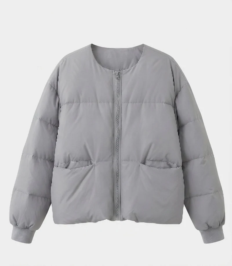 Damen kurze boxy gesteppte Jacke mit geradem Schnitt, verdecktem Reißverschluss und elastischen Bündchen