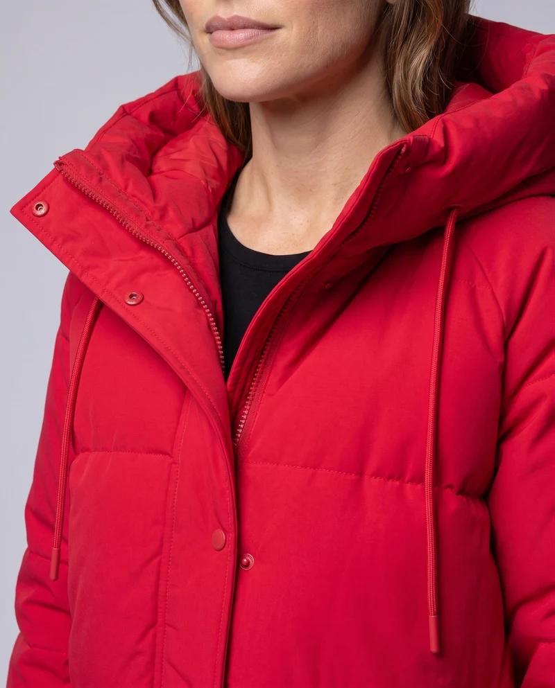 Damen kurze boxy gesteppte Parka mit hohem Kragenbesatz, Kapuze und weichem Mikrofleece-Futter