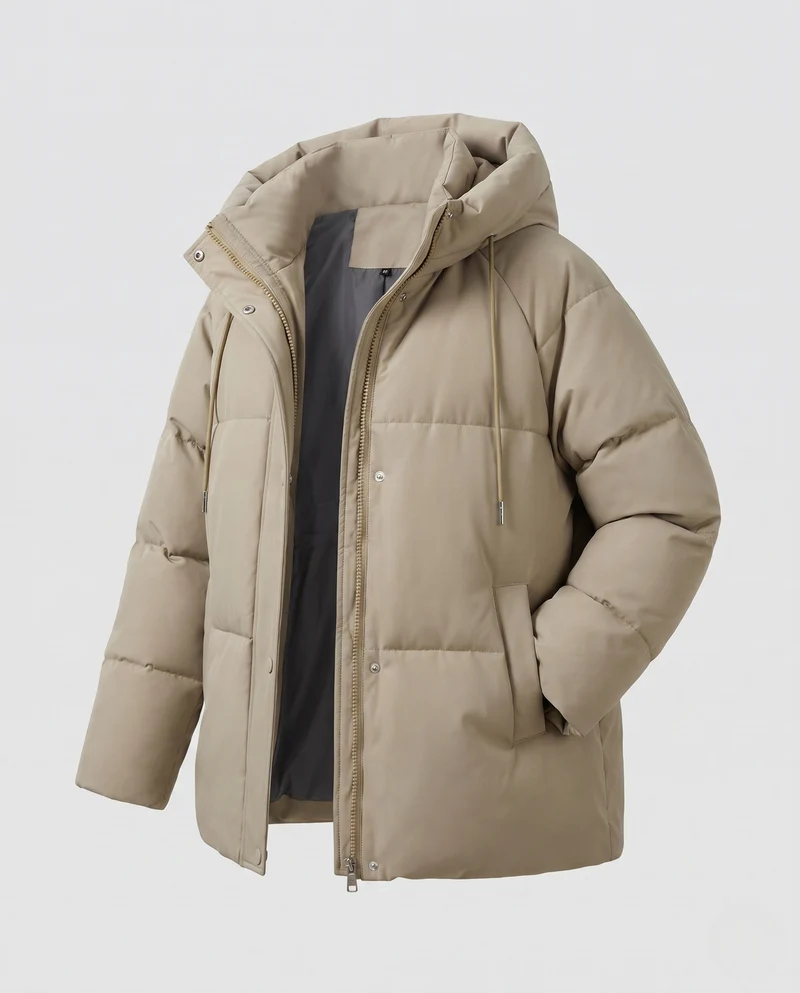Damen kurze boxy gesteppte Parka mit hohem Kragenbesatz, Kapuze und weichem Mikrofleece-Futter