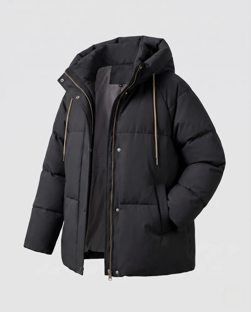 Damen kurze boxy gesteppte Parka mit hohem Kragenbesatz, Kapuze und weichem Mikrofleece-Futter