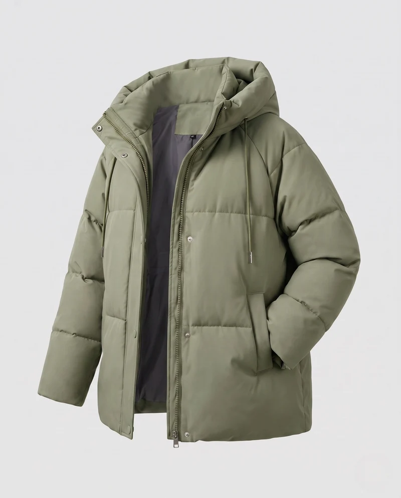 Damen kurze boxy gesteppte Parka mit hohem Kragenbesatz, Kapuze und weichem Mikrofleece-Futter