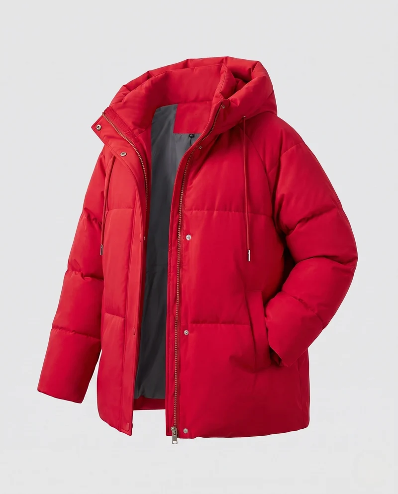 Damen kurze boxy gesteppte Parka mit hohem Kragenbesatz, Kapuze und weichem Mikrofleece-Futter