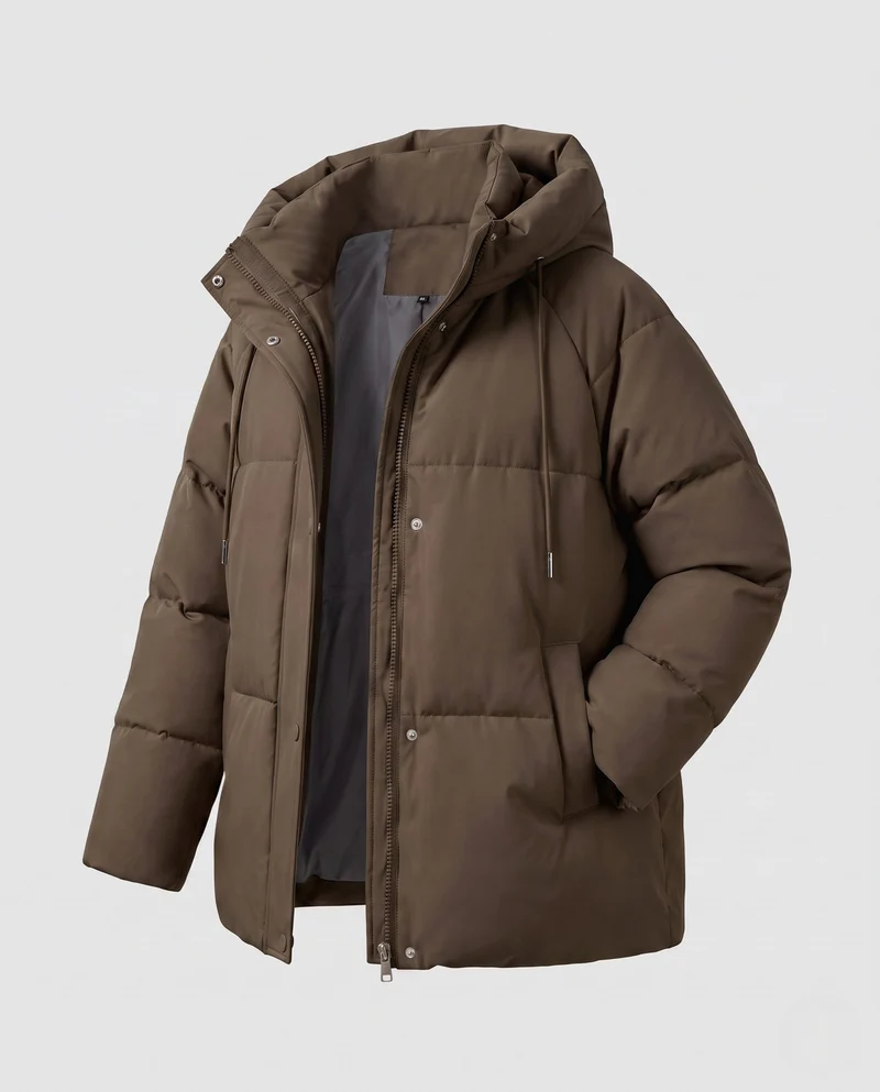 Damen kurze boxy gesteppte Parka mit hohem Kragenbesatz, Kapuze und weichem Mikrofleece-Futter