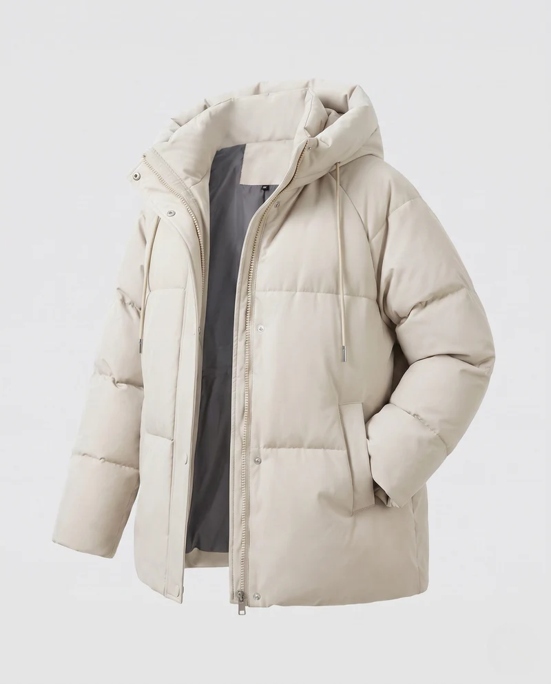Damen kurze boxy gesteppte Parka mit hohem Kragenbesatz, Kapuze und weichem Mikrofleece-Futter