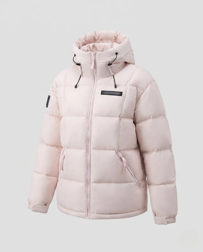 Damen kurze isolierende gesteppte Anorak mit minimalistischem Design, verdecktem Reißverschluss und verstellbarem Kapuze