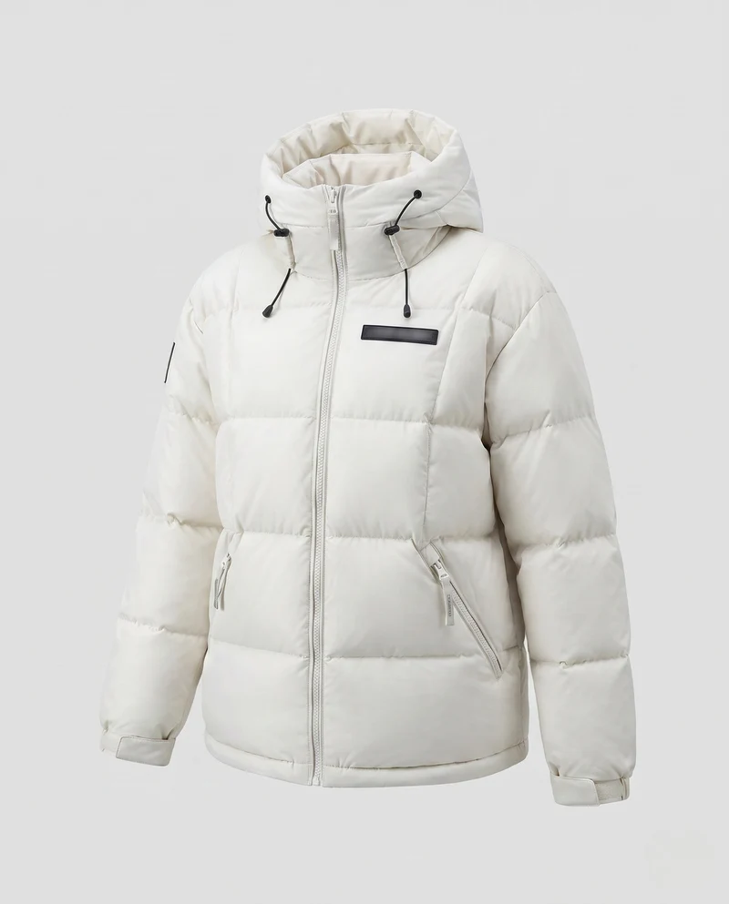 Damen kurze isolierende gesteppte Anorak mit minimalistischem Design, verdecktem Reißverschluss und verstellbarem Kapuze