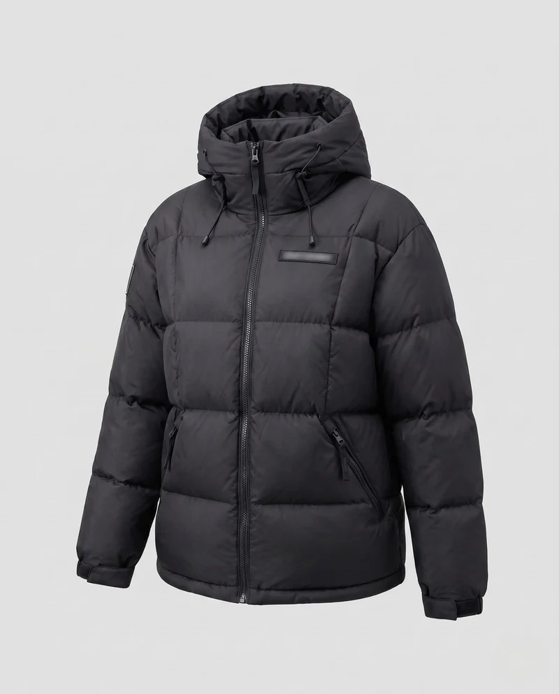 Damen kurze isolierende gesteppte Anorak mit minimalistischem Design, verdecktem Reißverschluss und verstellbarem Kapuze