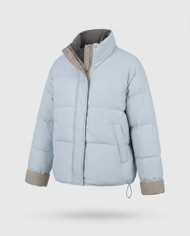 Damen kurze oversized wendbare Pufferjacke mit kontrastierendem Innenrand und Kordelzugsaum