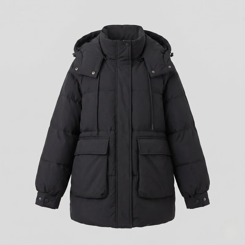 Damen kurze oversized Winterparka mit voluminöser Thermo-Dämmung, hohem Stehkragen und extra großen Klappentaschen