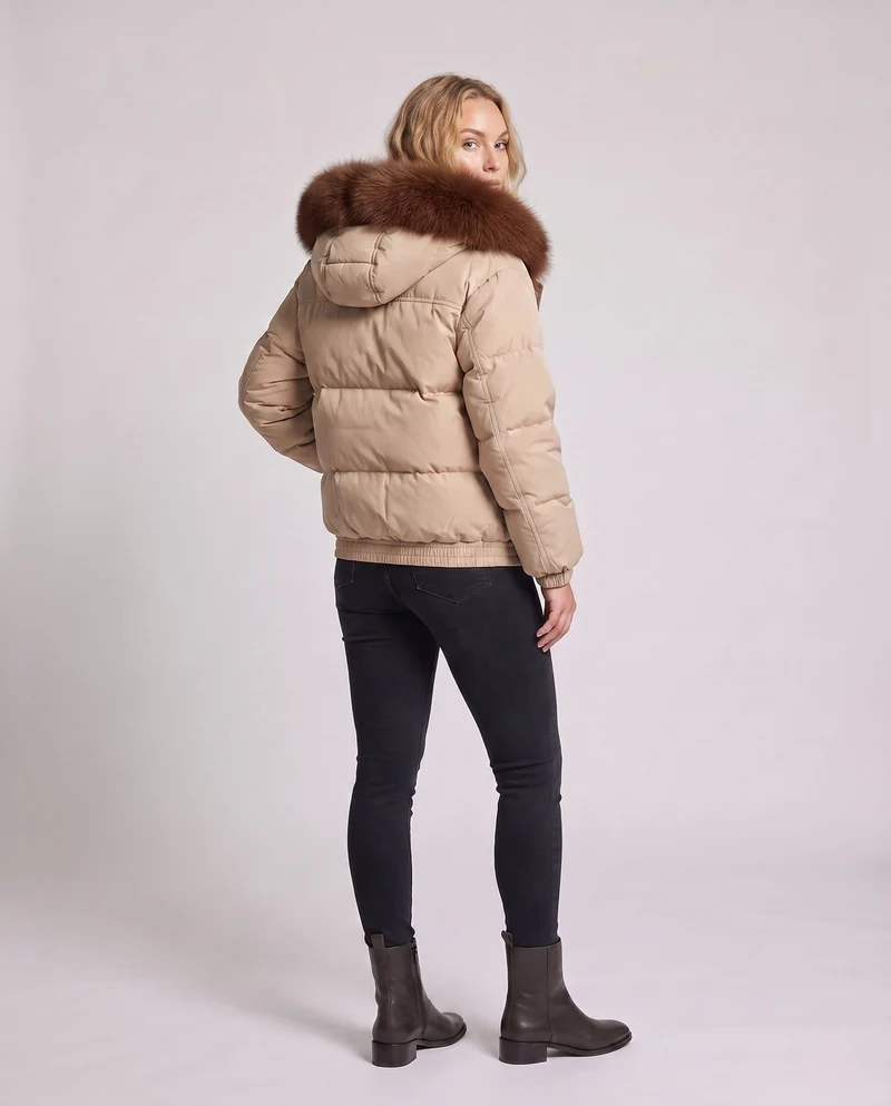 Damen Nan Short Thermojacke mit voluminösem Kunstfellkapuze, Toggle-Verschlüssen und elastischem Saum