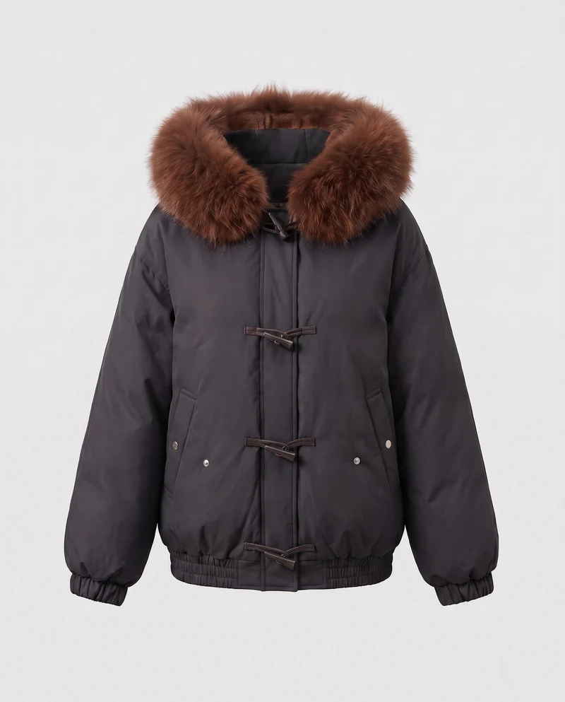 Damen Nan Short Thermojacke mit voluminösem Kunstfellkapuze, Toggle-Verschlüssen und elastischem Saum